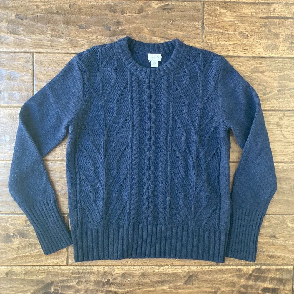 J Crew Factory Lambs Wool Blend Cable Knit Fisherman Sweater Women's XS